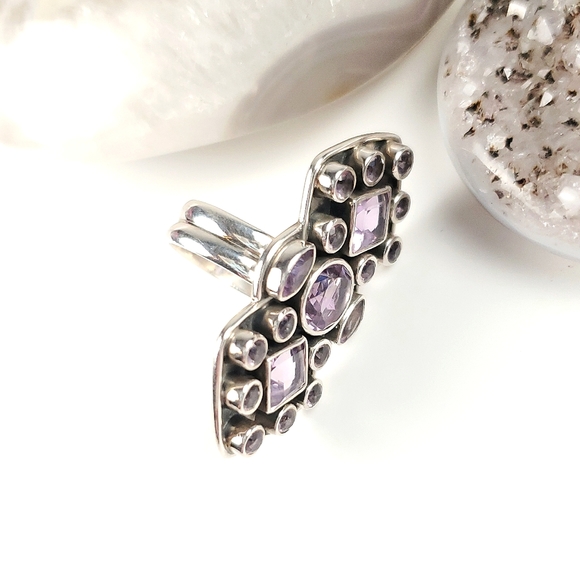 Sterling Silver Amethyst Geometric Crawler Ring Size 6.75 - Picture 5 of 10